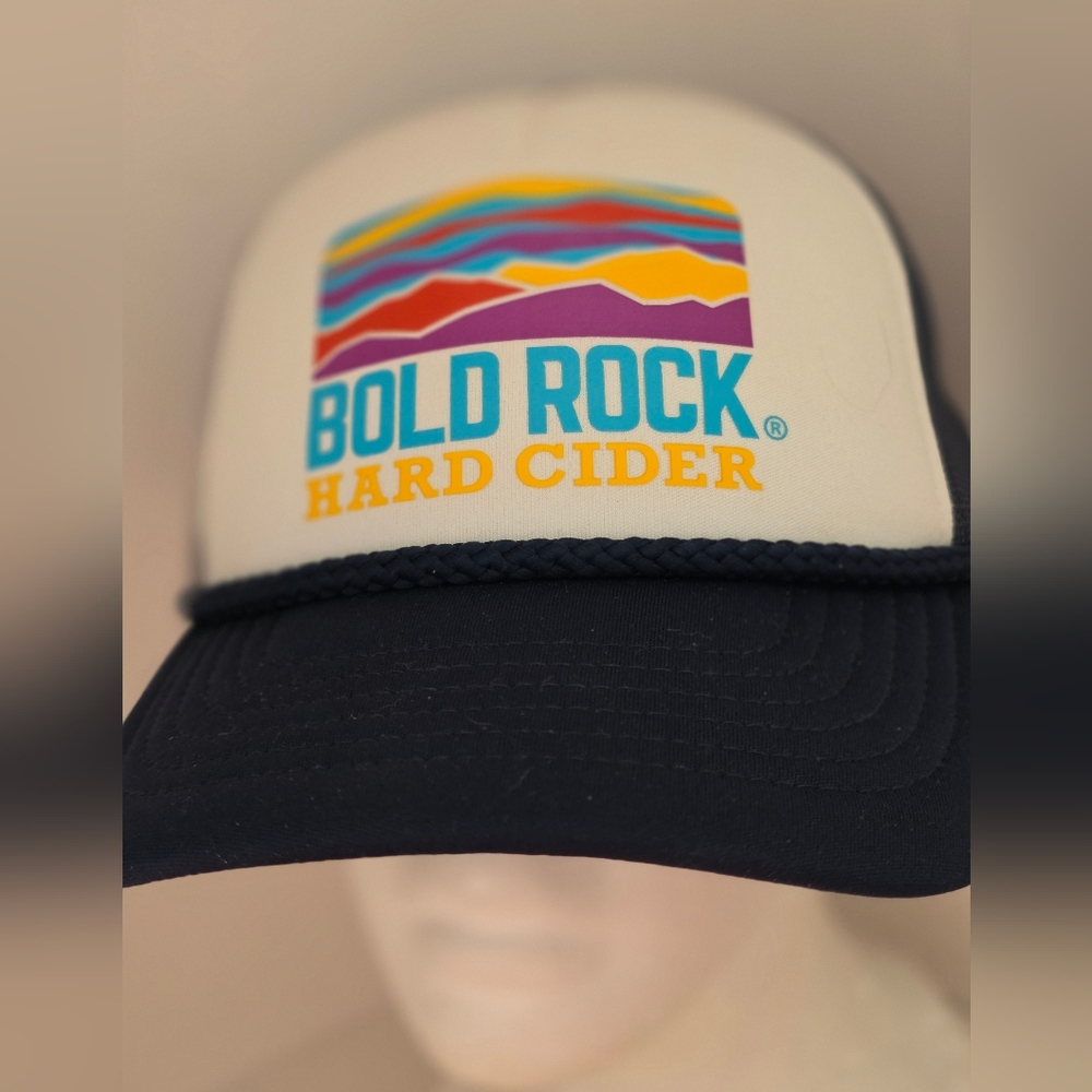 Bold Rock Hard Cider Adjustable Snap Truckers Hat Cap Baseball Mesh Blue White
